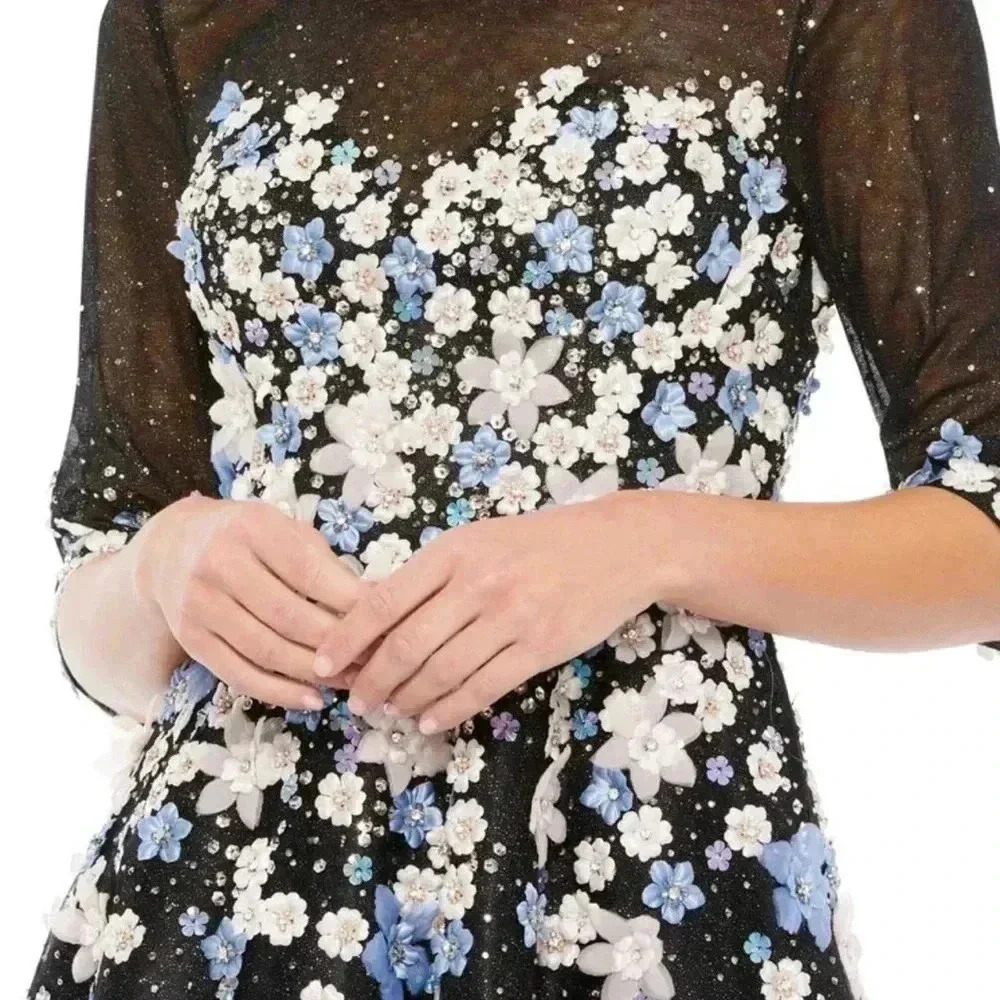 Tea Dress with Illusion Neck & Elbow-length Sleeve by Mac Duggal Style 11161 - Picture 3 of 6